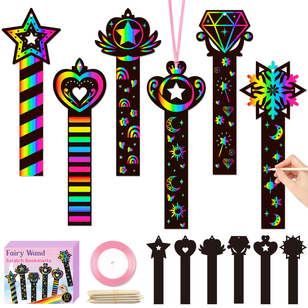 CY2SIDE princess wand scratch bookmarks, 60pc set for imaginative play and crafts.