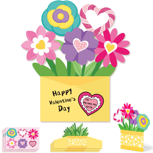 CY2SIDE Valentines Flower Pot Card Kit spread showing all pieces for DIY gifting