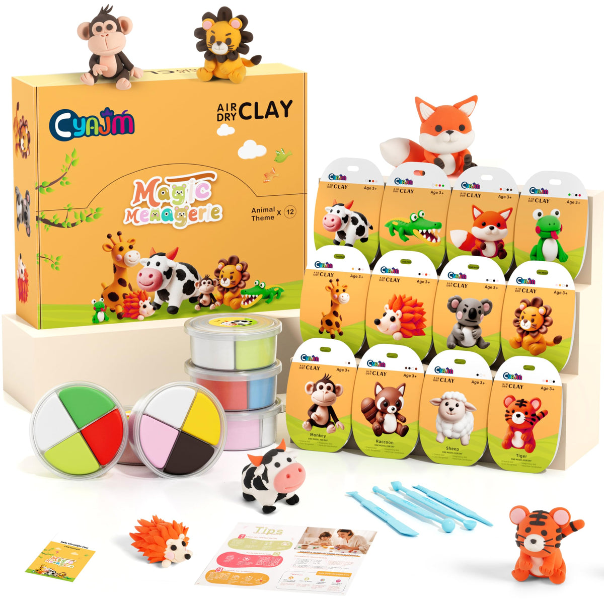 CyAJM air dry clay kit with animal-themed models sparks kids' creativity