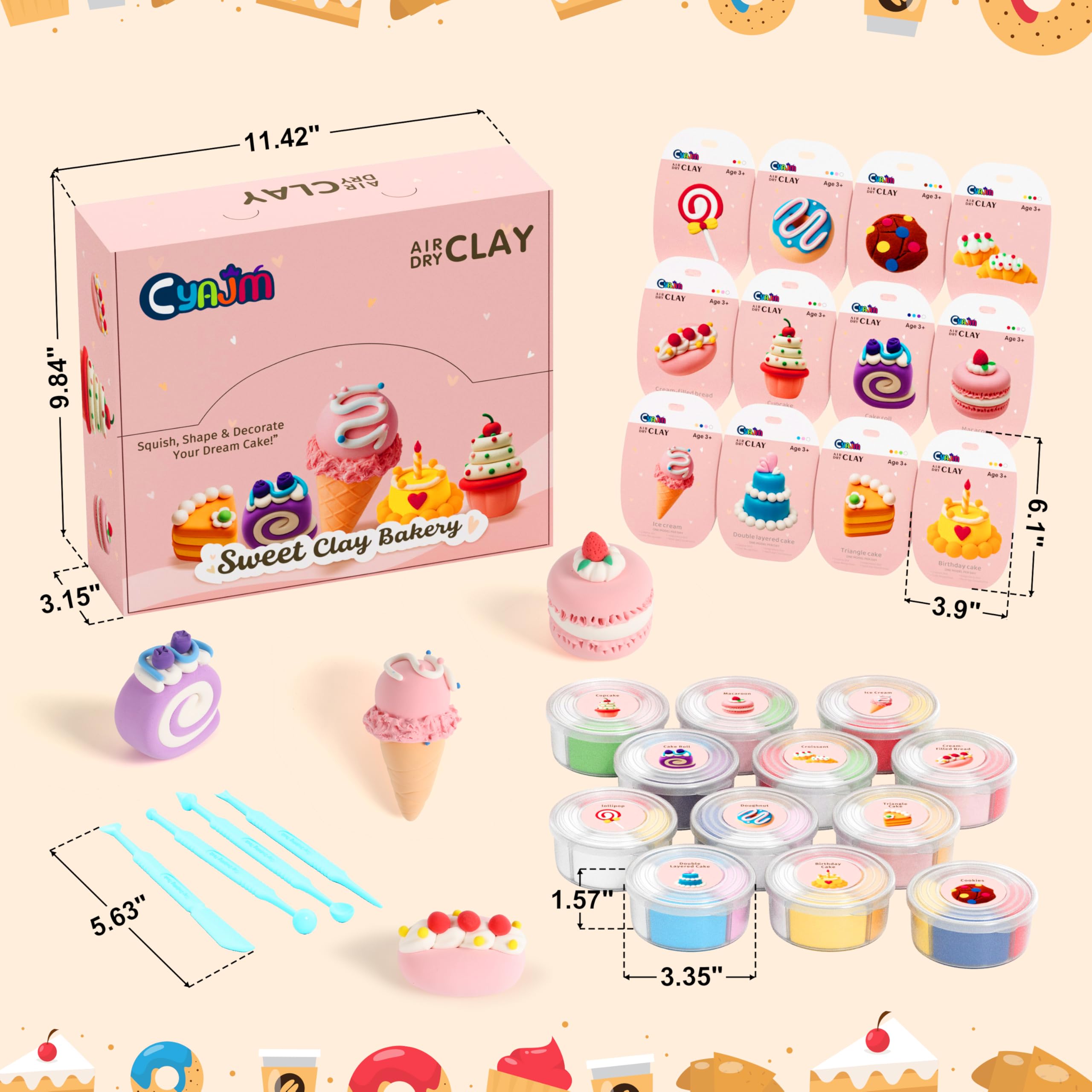 CyAJM cake-themed clay colors tray showing separate color compartments for mess-free projects