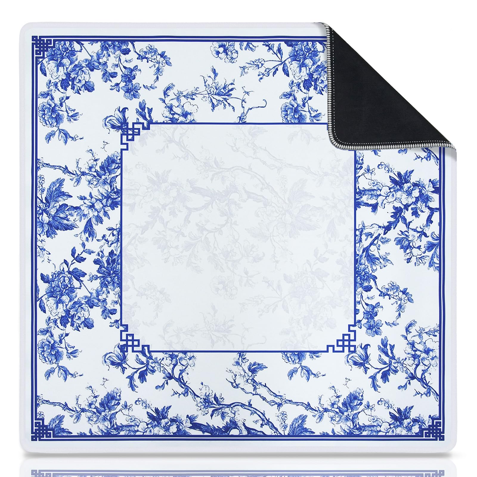 CYAOOI mahjong mat with blue-white porcelain pattern for an elegant, stable play surface.