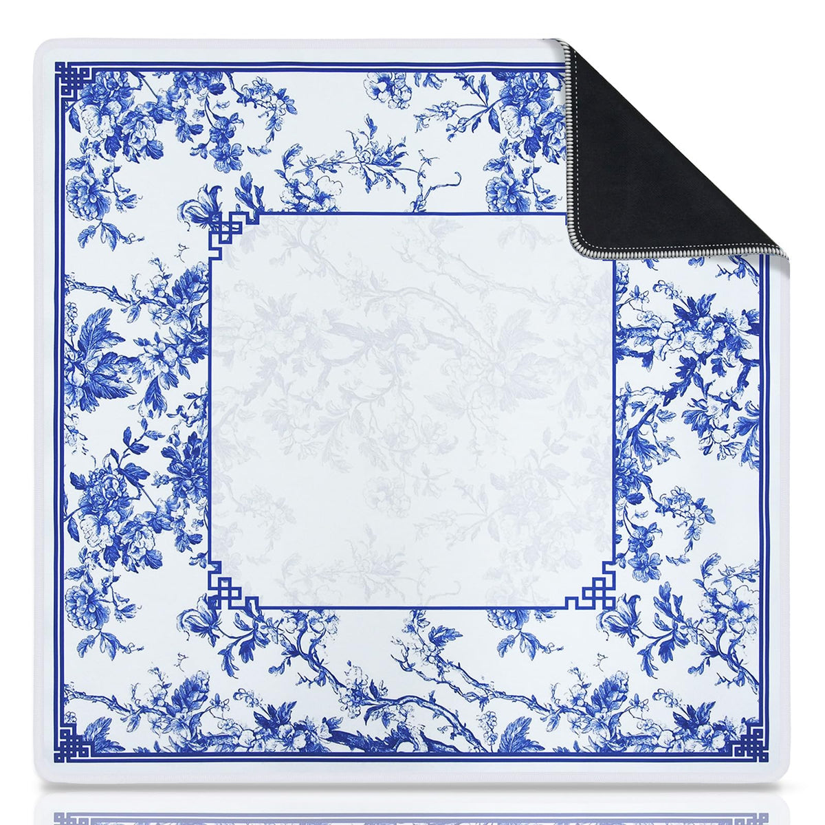 CYAOOI mahjong mat with blue-white porcelain pattern for an elegant, stable play surface.