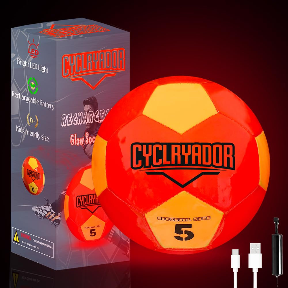 Cyclryador glow soccer ball front-lit for clear nighttime visibility during backyard play
