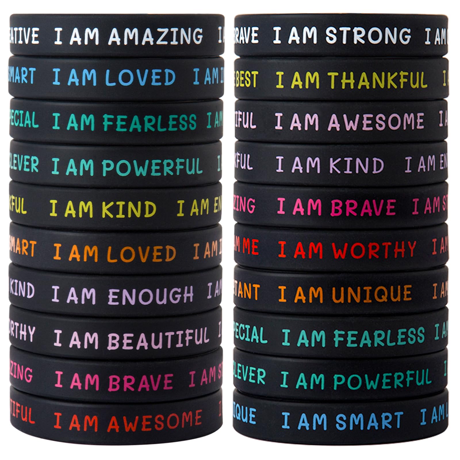 CYCLUSIVE 20-piece wristbands set display, colorful options for daily motivation.