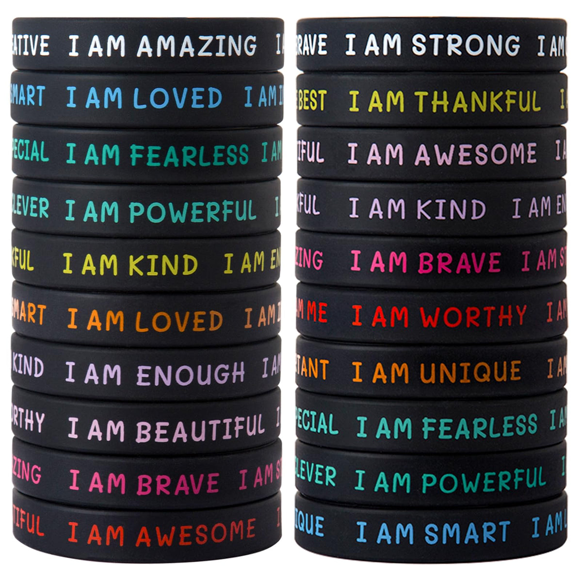 CYCLUSIVE 20-piece wristbands set display, colorful options for daily motivation.