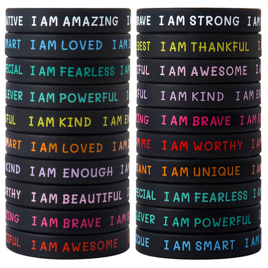 CYCLUSIVE 20-piece wristbands set display, colorful options for daily motivation.
