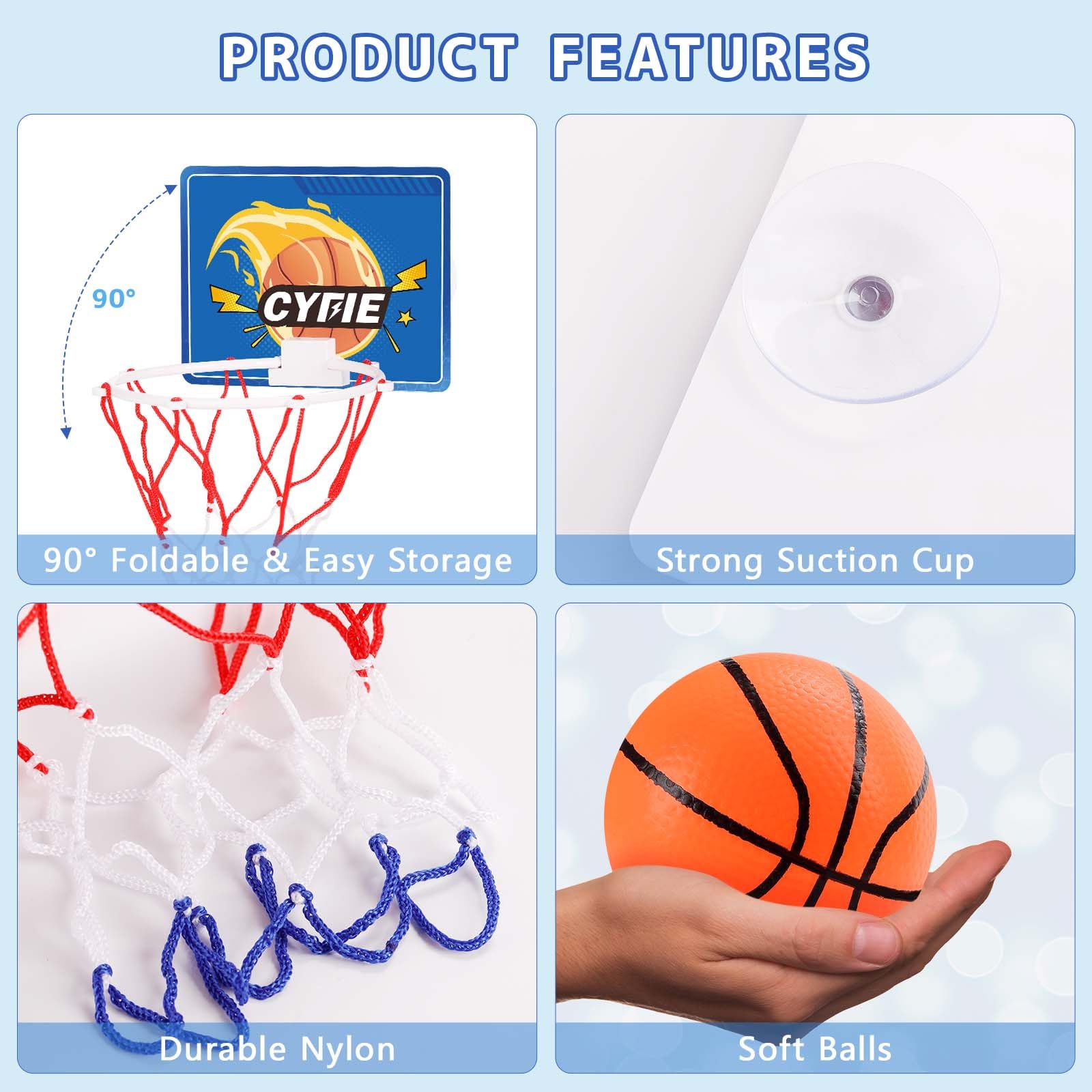 Cyfie mini basketball hoop mounted on an office door for quick play