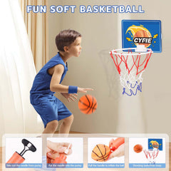 Cyfie mini basketball hoop with three balls ready for play