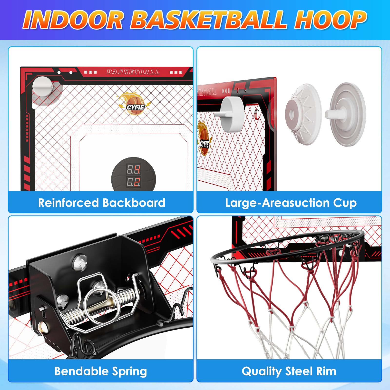 CYFIE suction cup basketball hoop scoreboard displays instant cheers for motivation