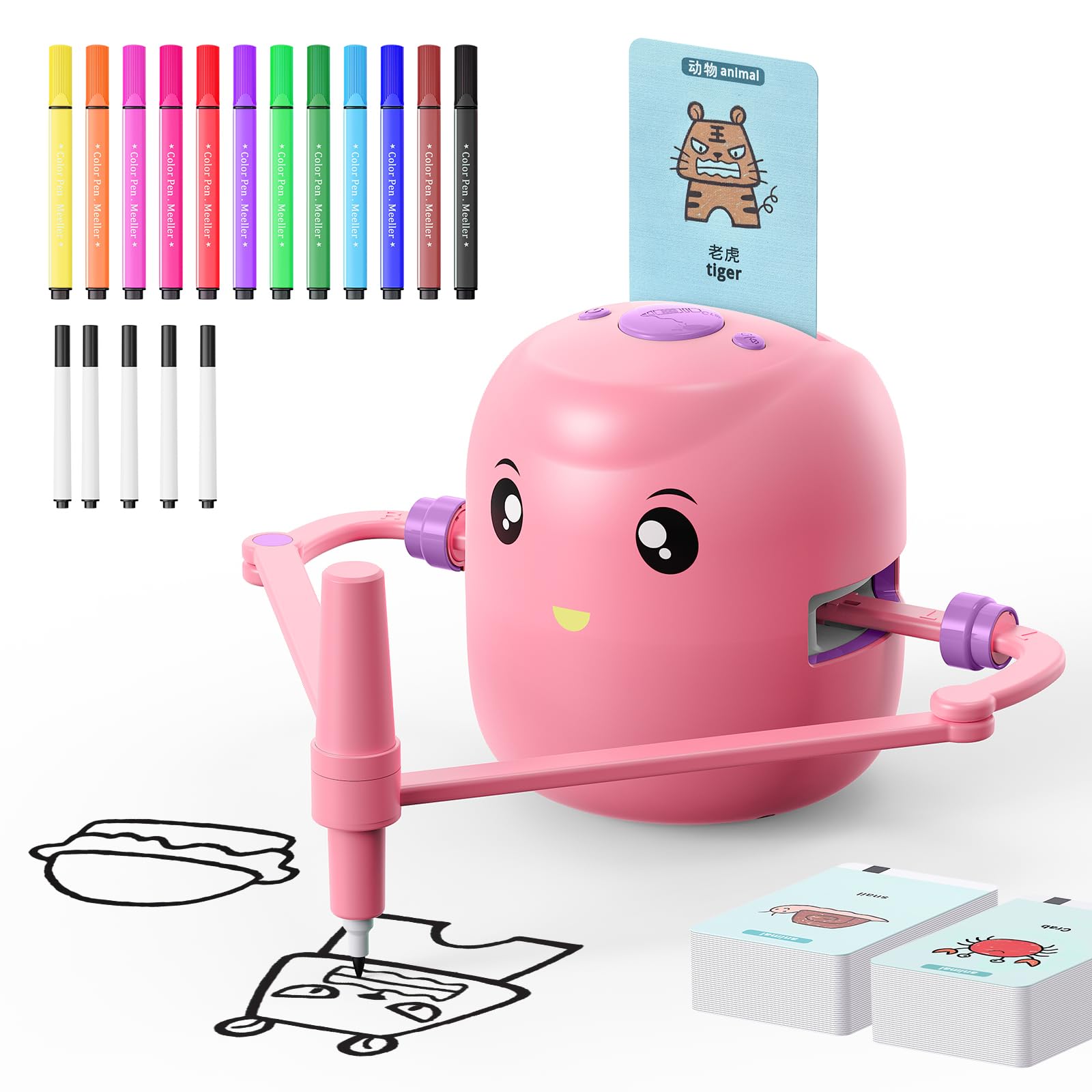 CYJBE interactive drawing robot front view showing kid-friendly educational design.
