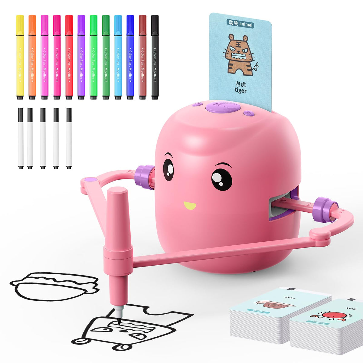 CYJBE interactive drawing robot front view showing kid-friendly educational design.