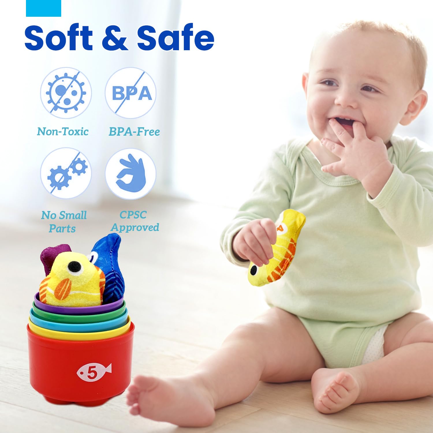 Cylazo Count Learning stackable buckets enable sorting and number practice.