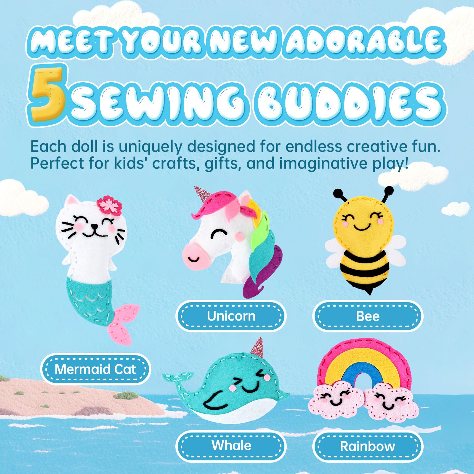 Cymbana Kids Sewing Kit bee project enhances focus and fine motor skills.