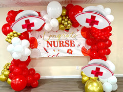 CYMYLAR nurse cap balloon set deflates easily with straw for reuse.