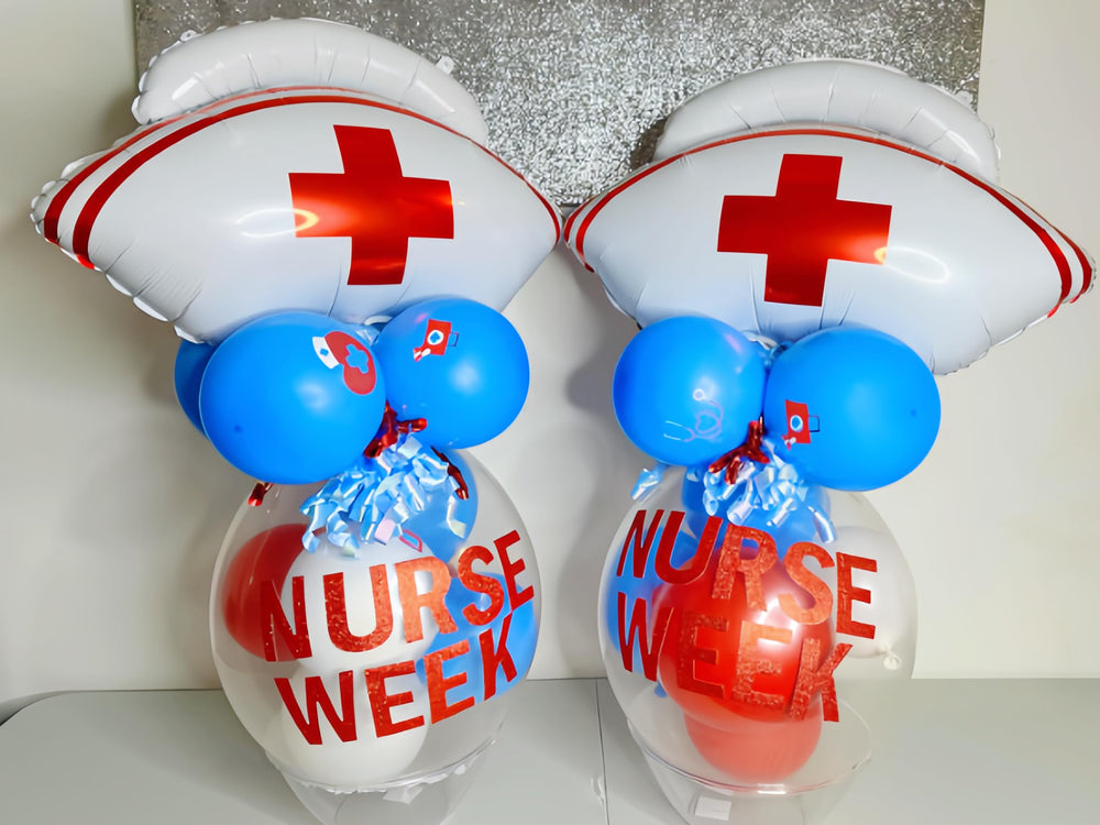 CYMYLAR nurse cap balloon inflated to 26x22 inches enhances photos.