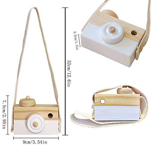 Cynzia wooden camera toy closeup showing child-safe coating and smooth edges.