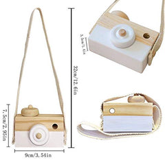 Cynzia wooden camera toy closeup showing child-safe coating and smooth edges.