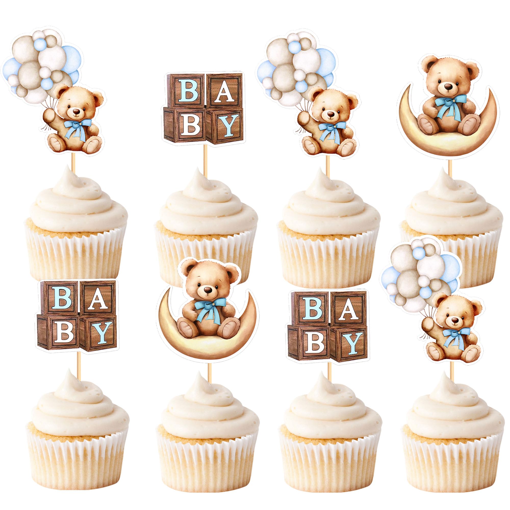 Cyodoos baby bear cupcake toppers for baby shower desserts