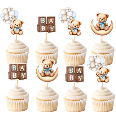 Cyodoos baby bear cupcake toppers for baby shower desserts