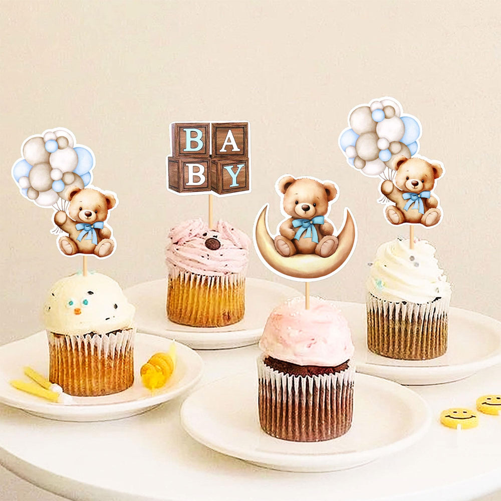 Cyodoos gender-reveal toppers add a playful bear accent