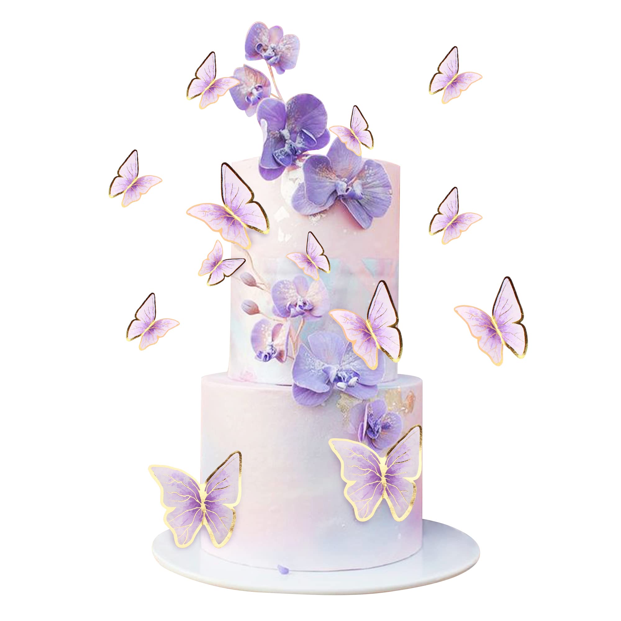 Cyodoos purple gold edge butterfly topper large on cake, adds festive elegance.