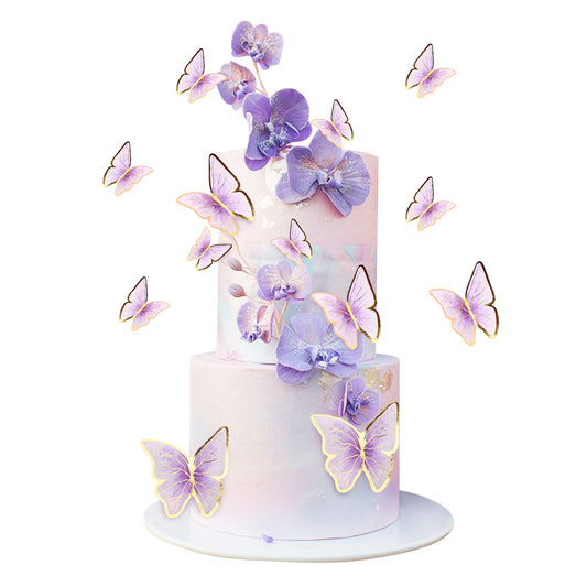 Cyodoos purple gold edge butterfly topper large on cake, adds festive elegance.