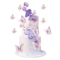 Cyodoos purple gold edge butterfly topper large on cake, adds festive elegance.