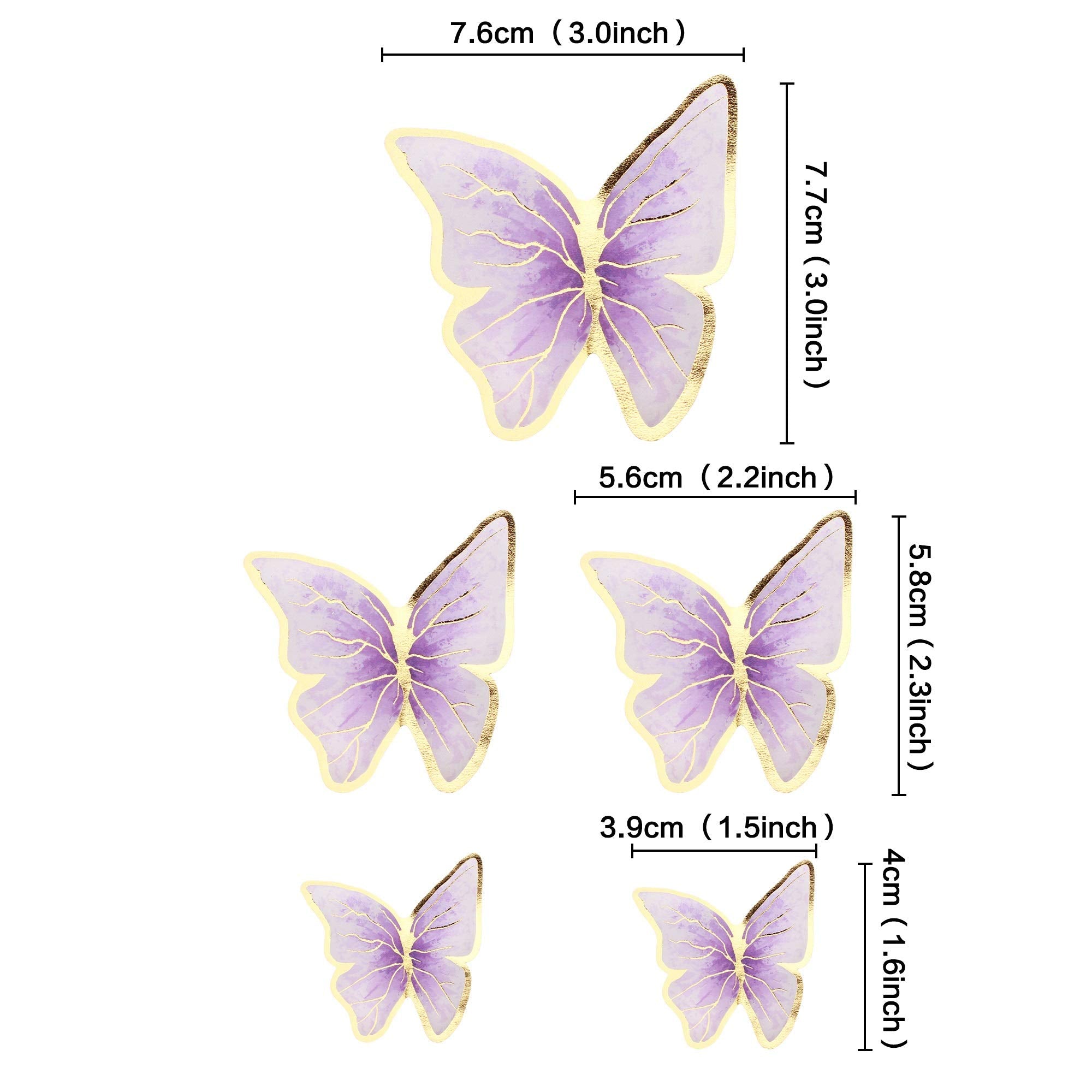 Cyodoos purple gold edge butterfly topper medium size, ideal for cupcakes and desserts.