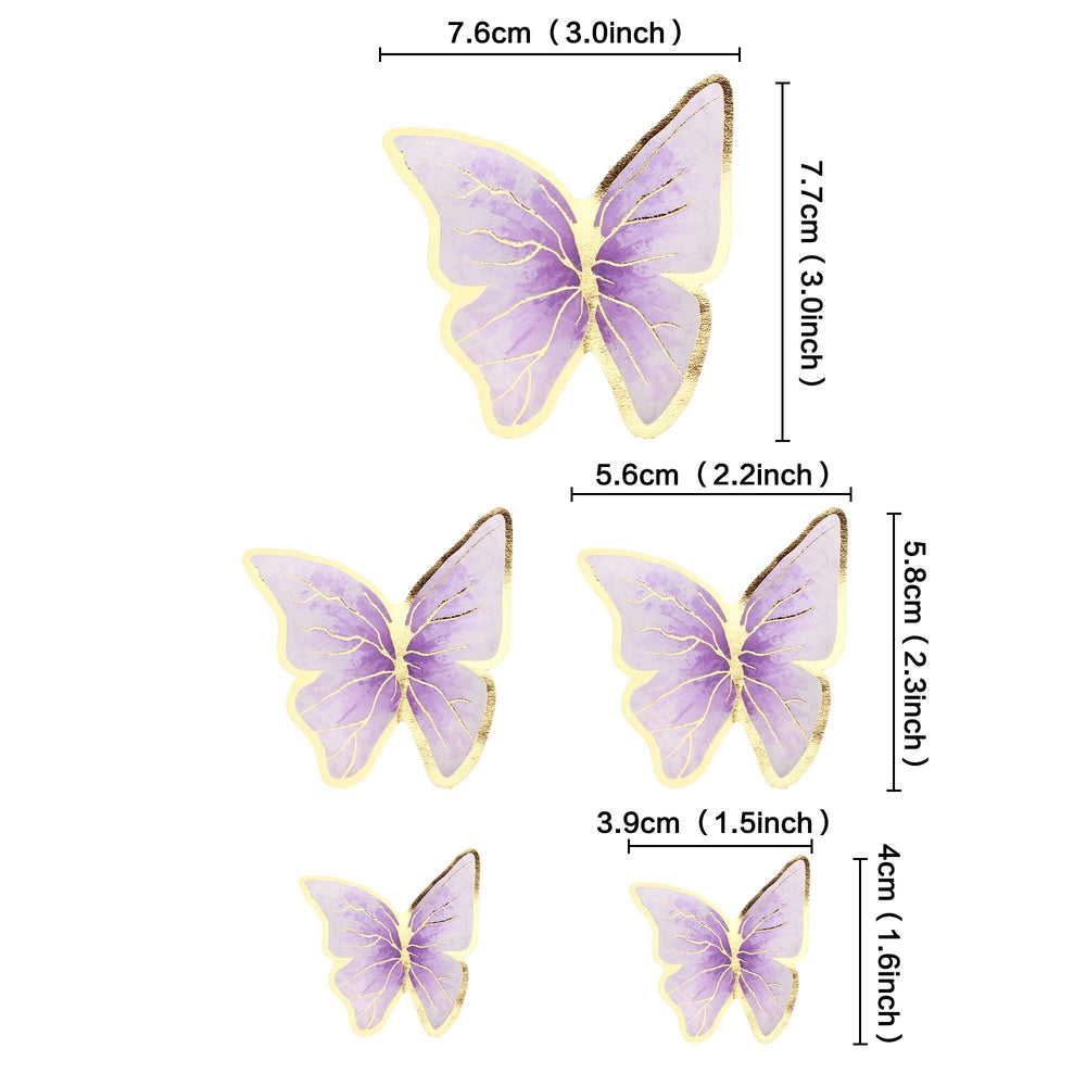 Cyodoos purple gold edge butterfly topper medium size, ideal for cupcakes and desserts.