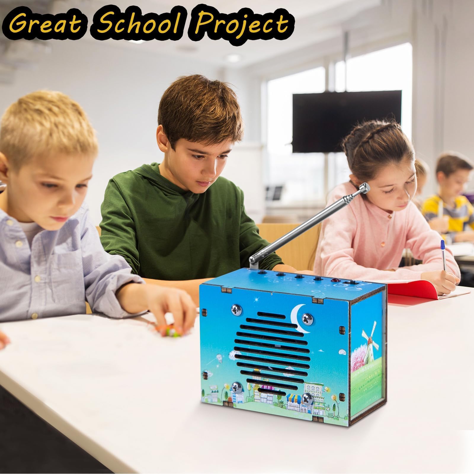 CYOEST FM Radio Kit blue casing showcases stylish design for classroom or home projects.