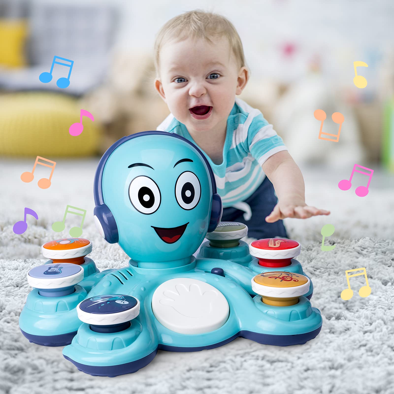 CYURMJUN octopus music toy has soft edges for safe handling by toddlers.
