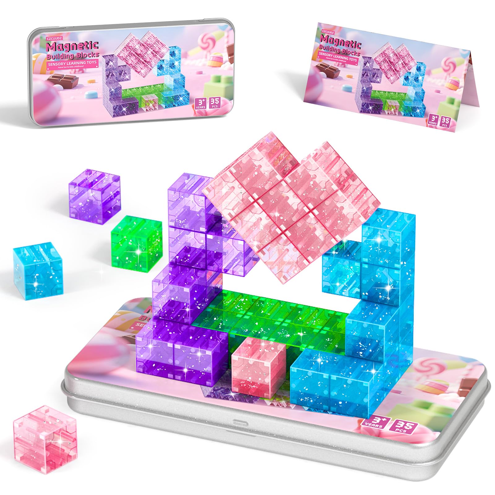 CZCUUDZ Magnetic Blocks Travel Set on the iron box enables portable, screen-free play.