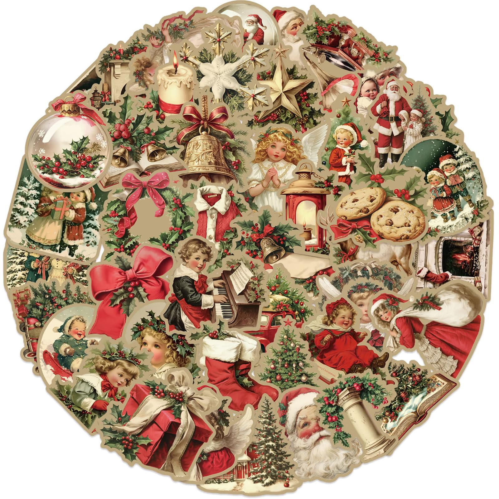 CZSWMD Vintage Christmas stickers on a scrapbook or journal page