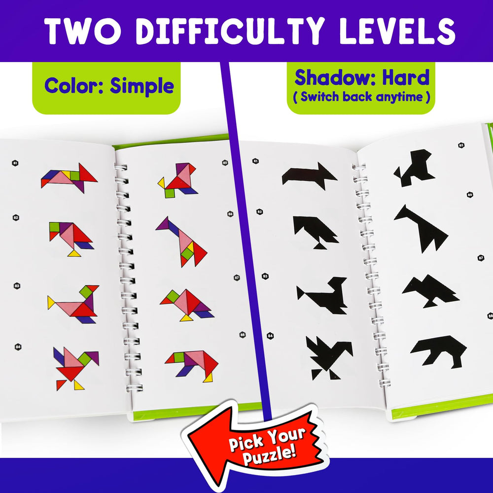 Two magnetic boards keep pieces secure during travel with CZTCDP tangrams.