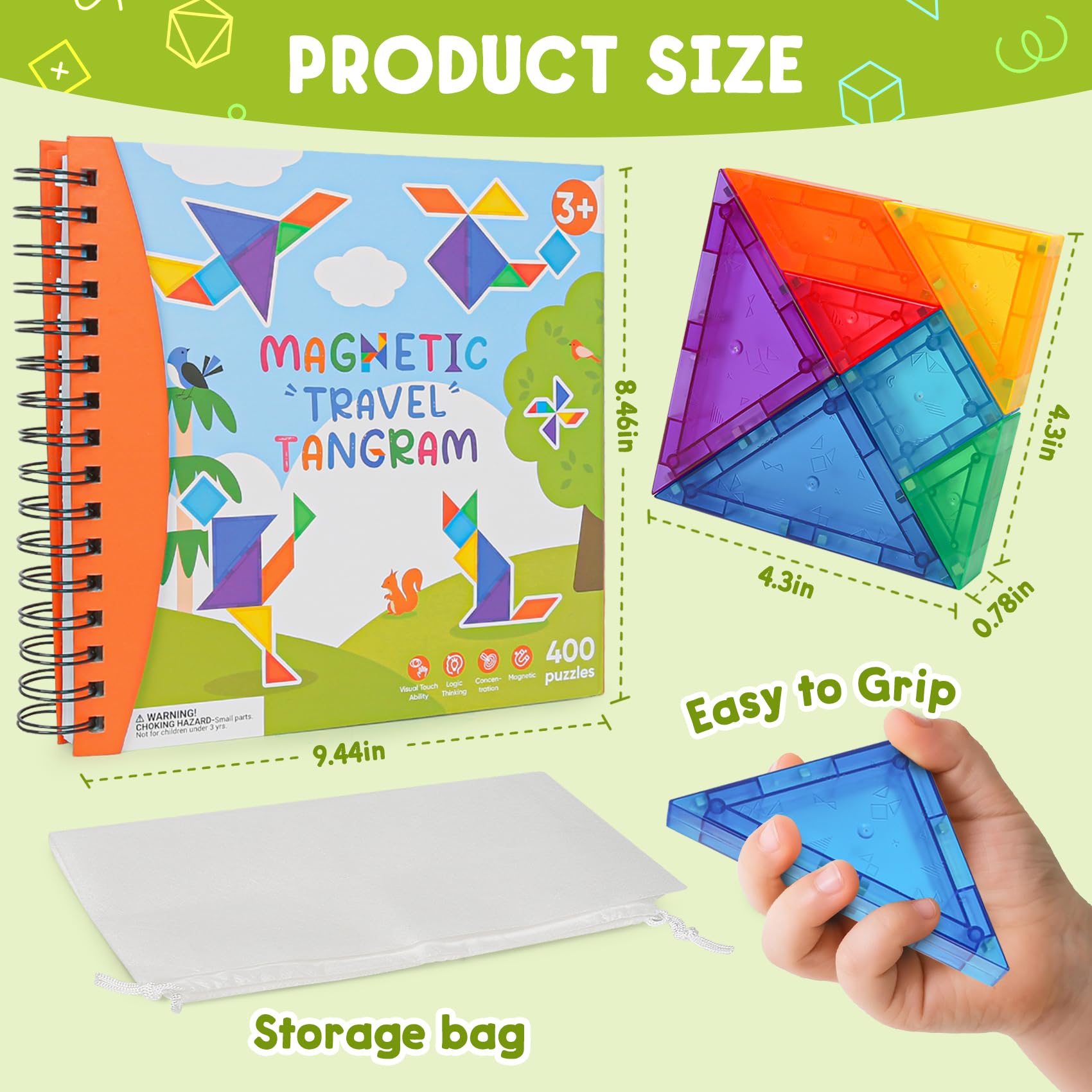 CZTCDP Travel Magnetic Tangram portable bag keeps the set organized for on-the-go travel.