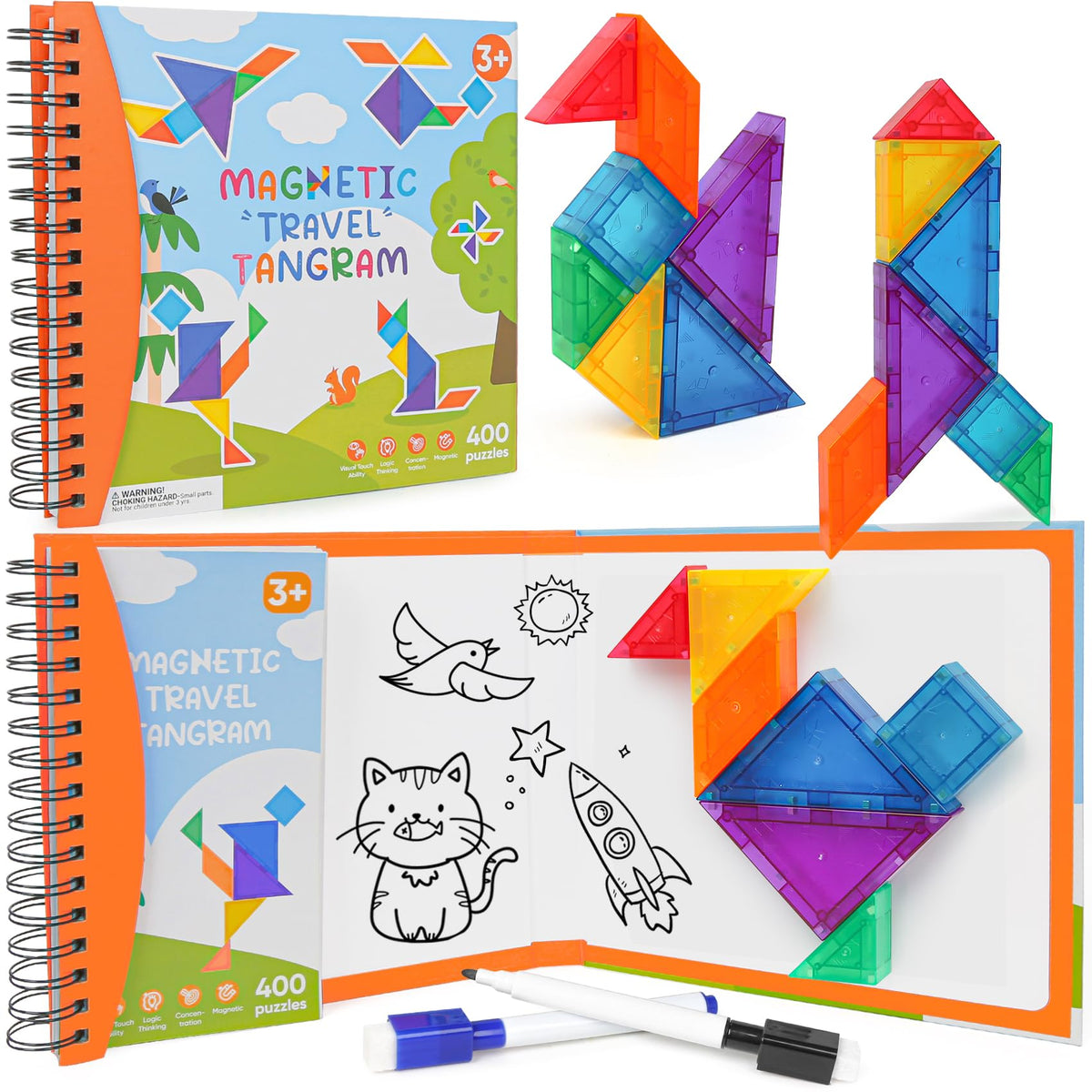 CZTCDP Travel Magnetic Tangram tiles provide portable brain-teasing fun on trips.