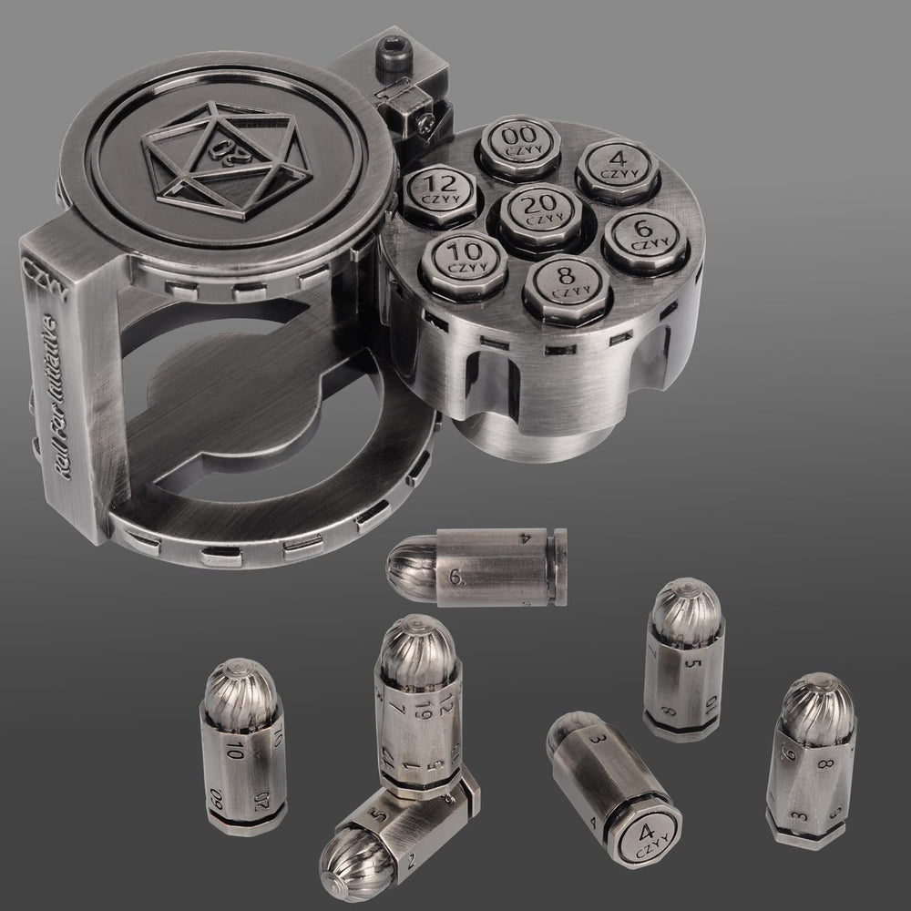 CZYY Bullet Dice D20 in polished metal for epic combat rolls.