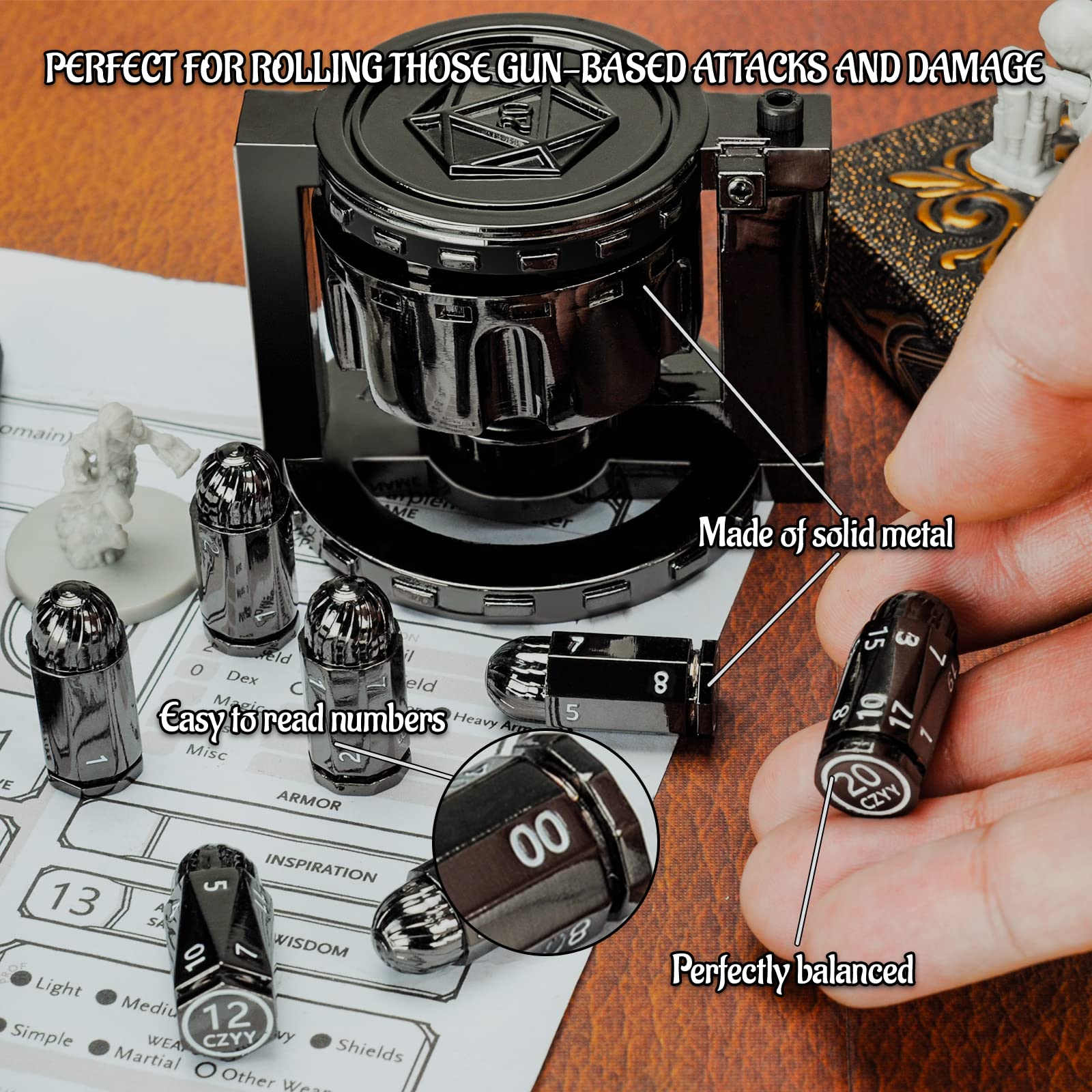 CZYY bullet D10 and D% dice, high-contrast reads for quick results.