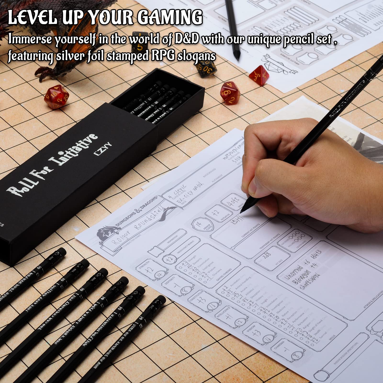 CZYY DND pencils display D6 dice numbers for quick in-game references