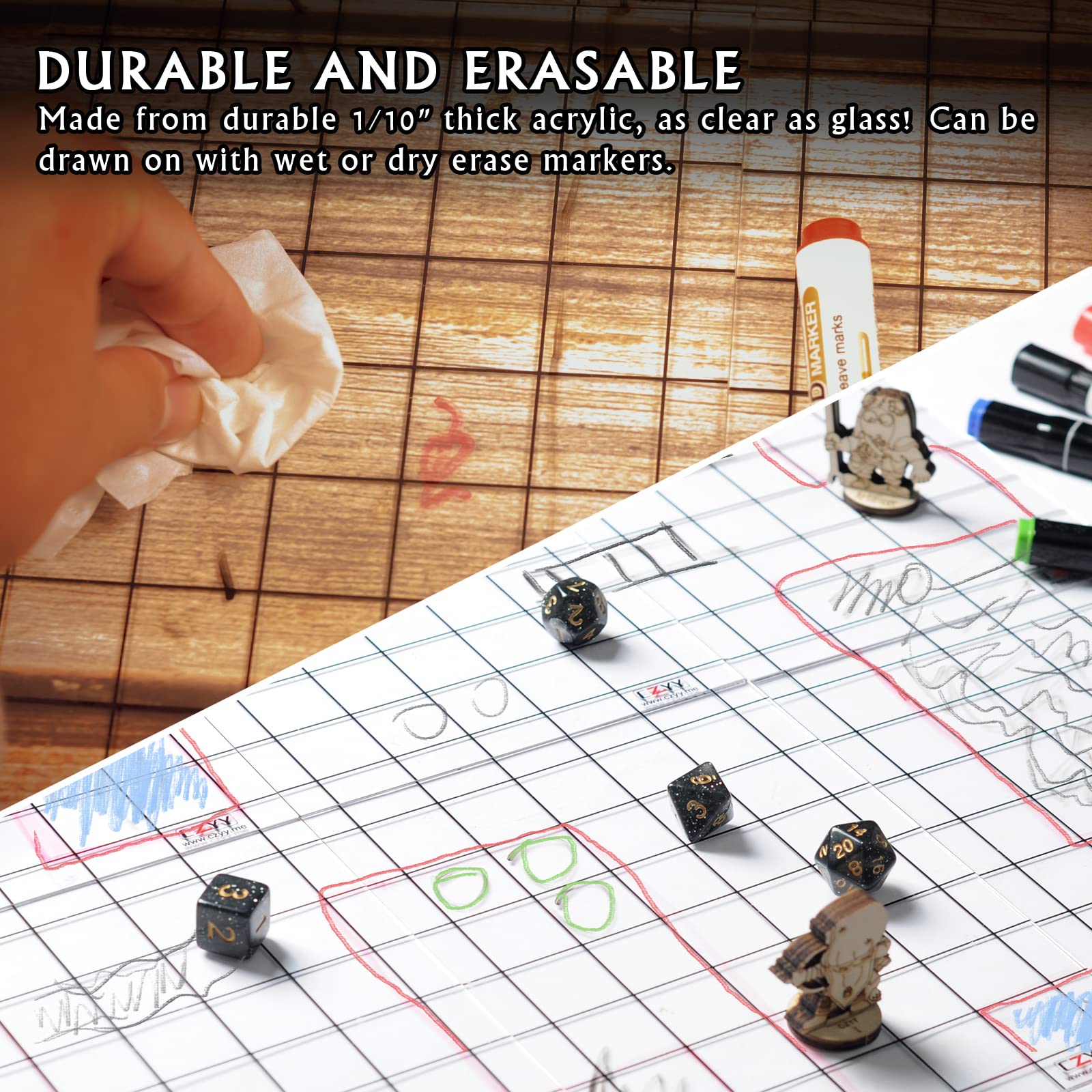 CZYY Dry-erase-ready acrylic surface allows quick map changes during gameplay.