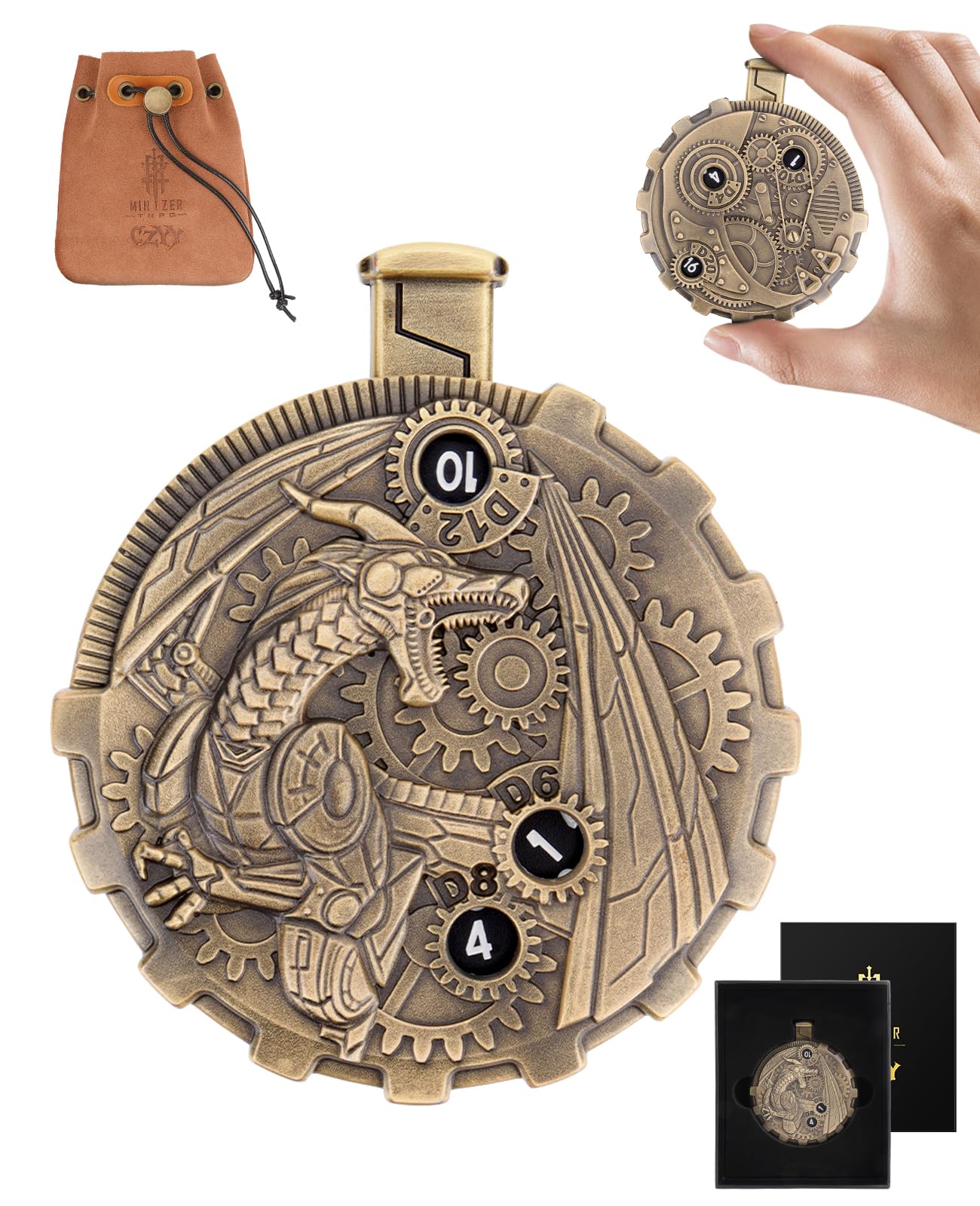CZYY MinZerTRPG roulette dice 3.0 steampunk spinner offers seven dice in one compact tool.