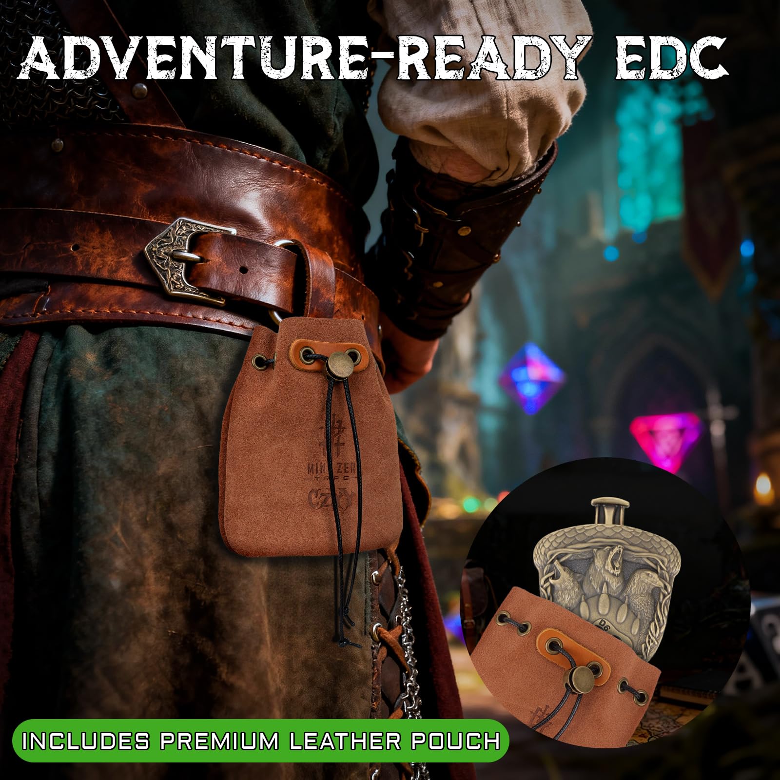 CZYY MinZerTRPG leather pouch keeps dice safe during travel.