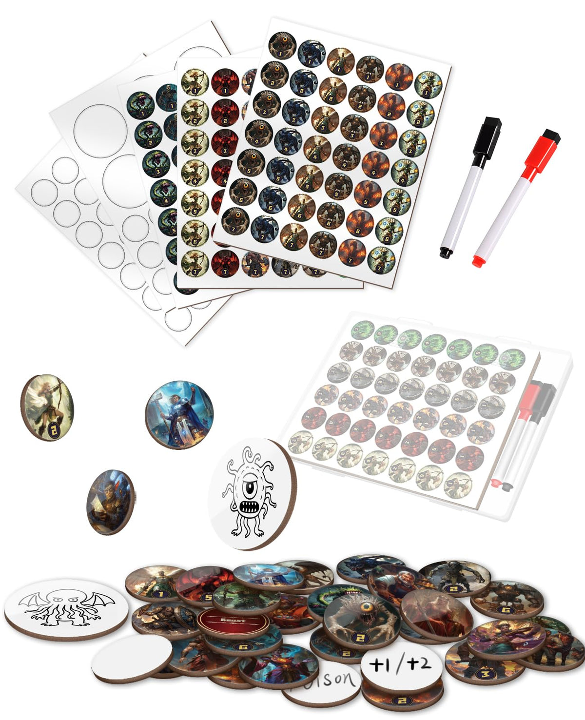 CZYY RPG dry erase token set pack with 192 reusable tokens for quick combat tracking.