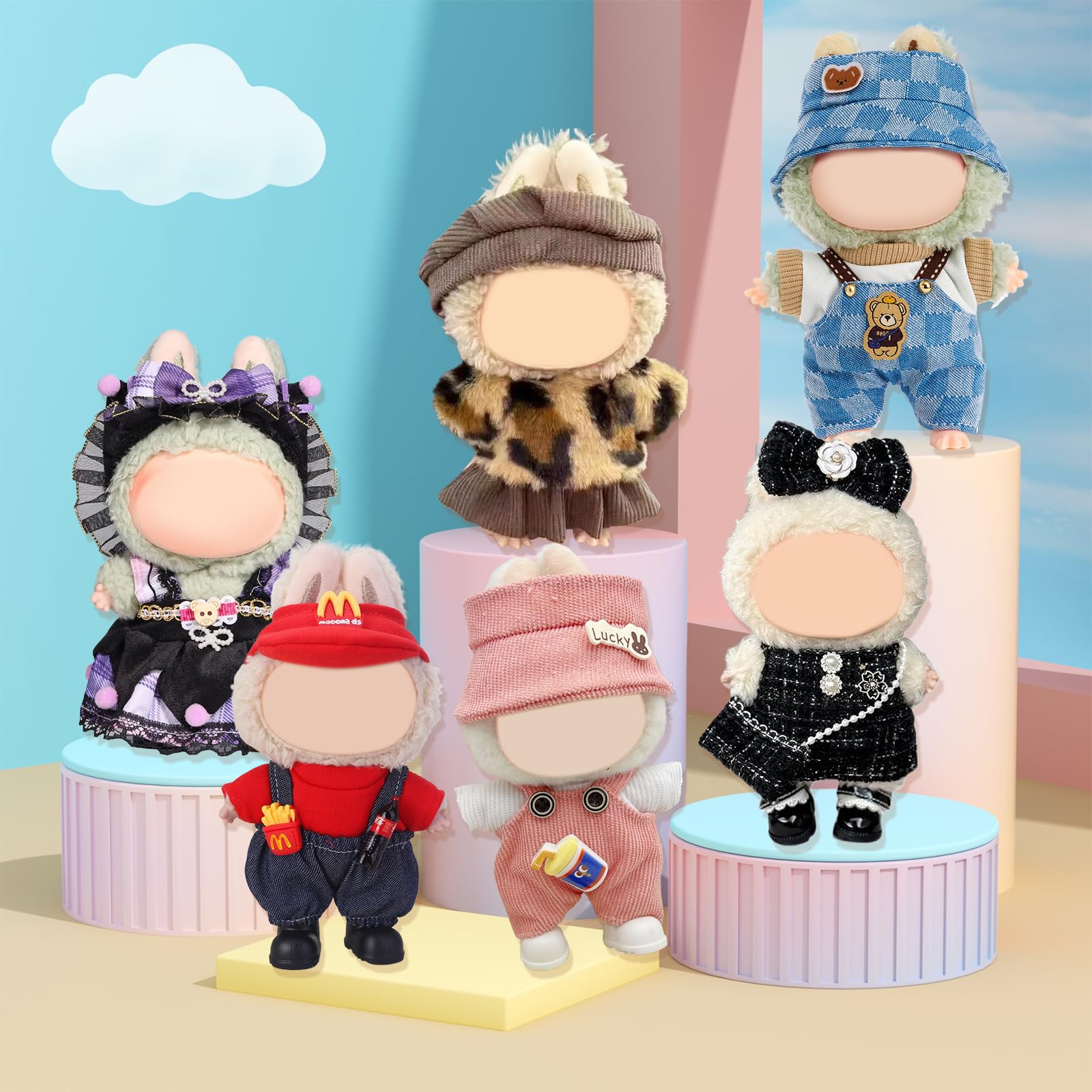 CZZLYJ LABUBU 17cm doll dresses with hats, charming ensembles for photos and play