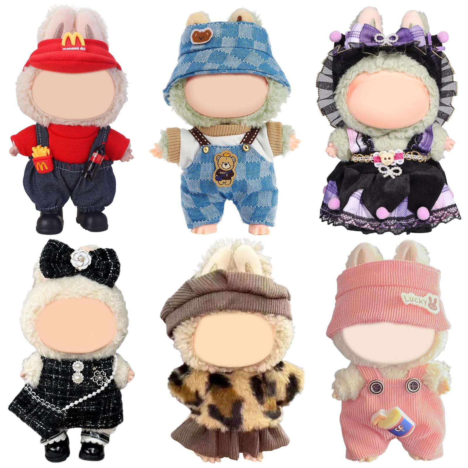 CZZLYJ six-pack doll clothes for LABUBU 17cm doll, versatile outfits for dress-up