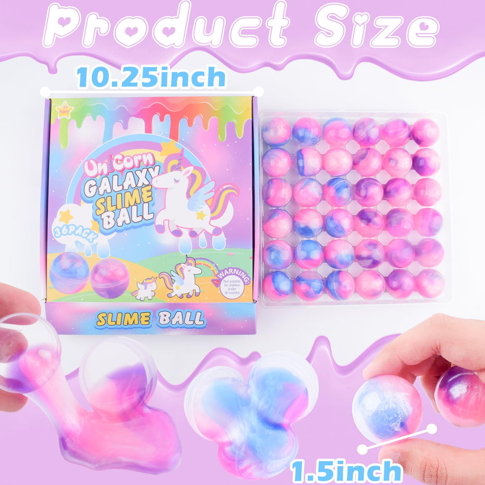 D'ALBA unicorn galaxy slime ball party display for celebrations and gifts.