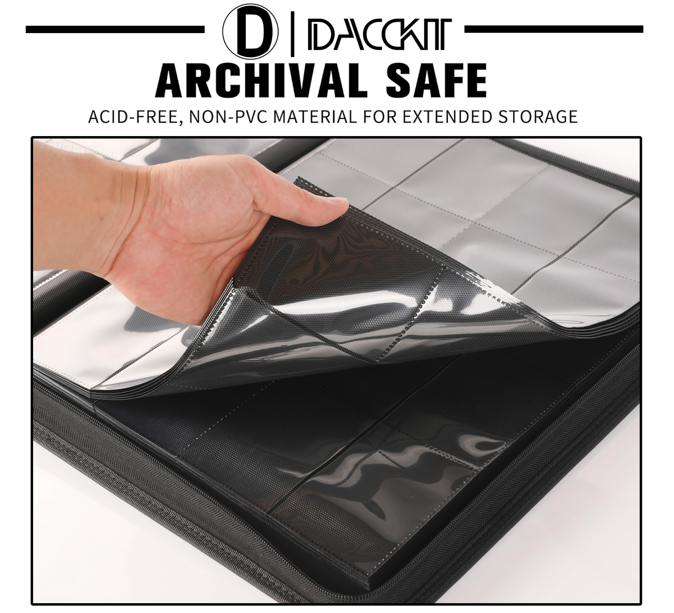 Close-up of D DACCKIT sleeves enabling smooth, low-friction card handling