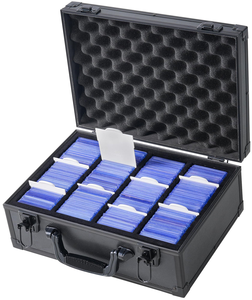 D DACCKIT hard case front view keeps 3x4 top loaders organized and protected.