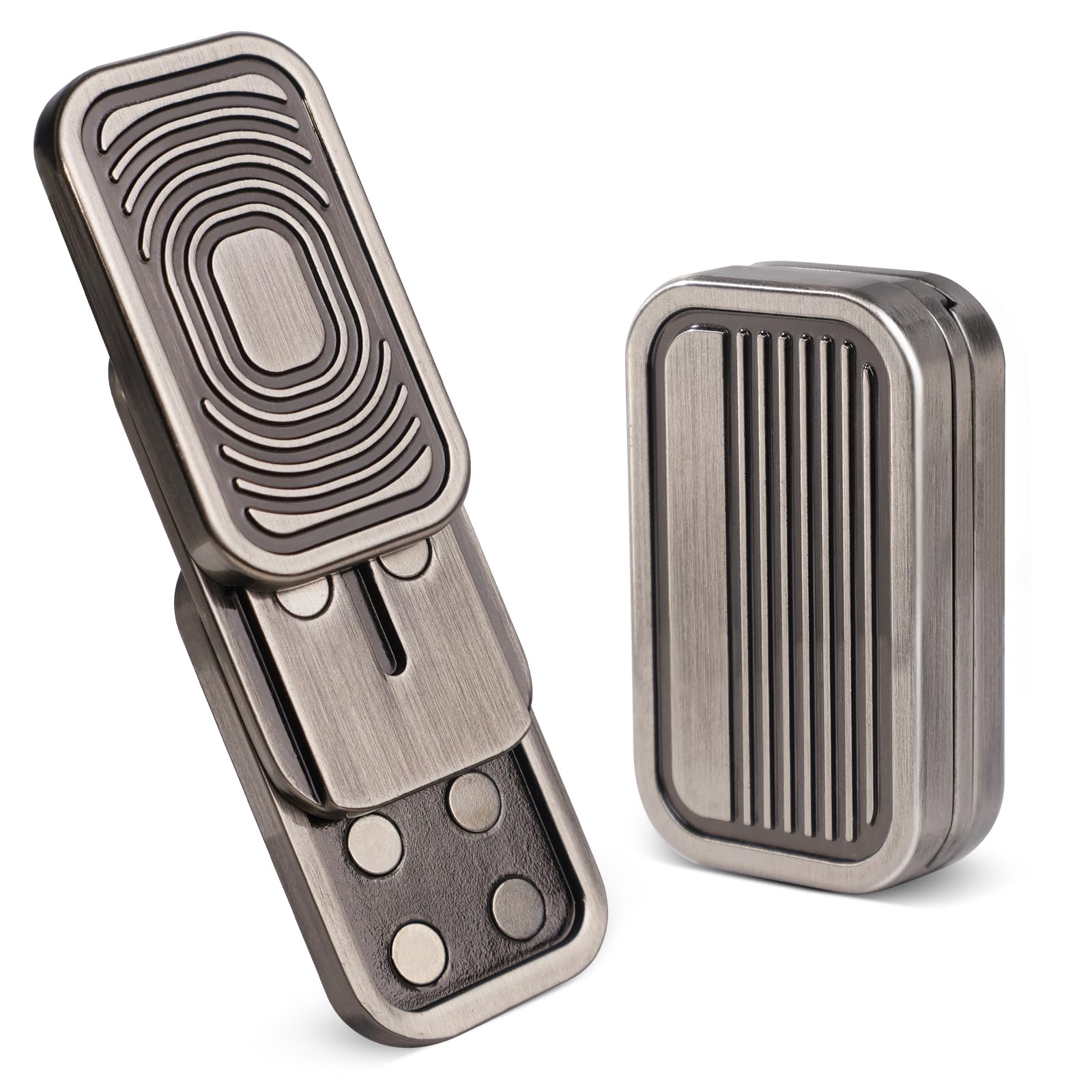 D.G.PLAYER Triple Fidget Slider closeup in silver-grey, smooth glide for calm focus.