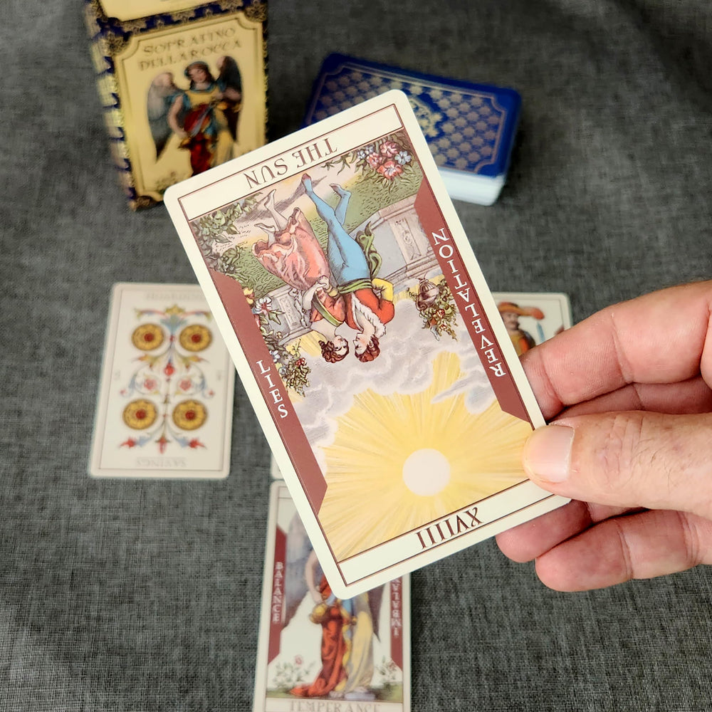 Da Brigh Soprafino Dellarocca Tarot card meanings printed on cards aid quick interpretation